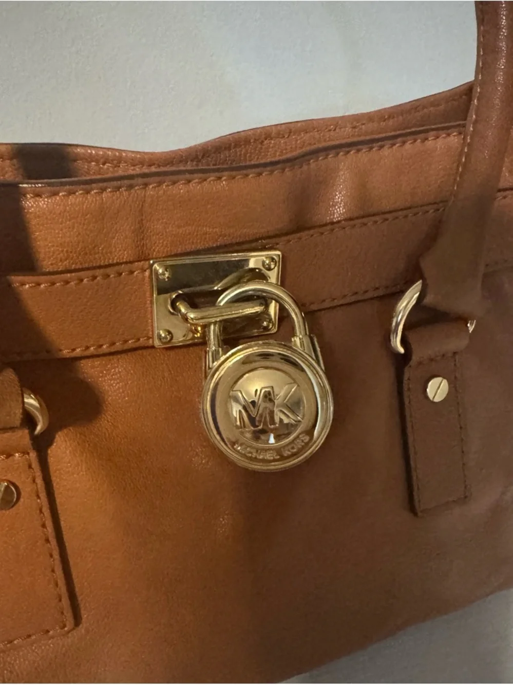 Michael Kors Cognac Leather Satchel with Gold Hardware - Picture 8 of 12